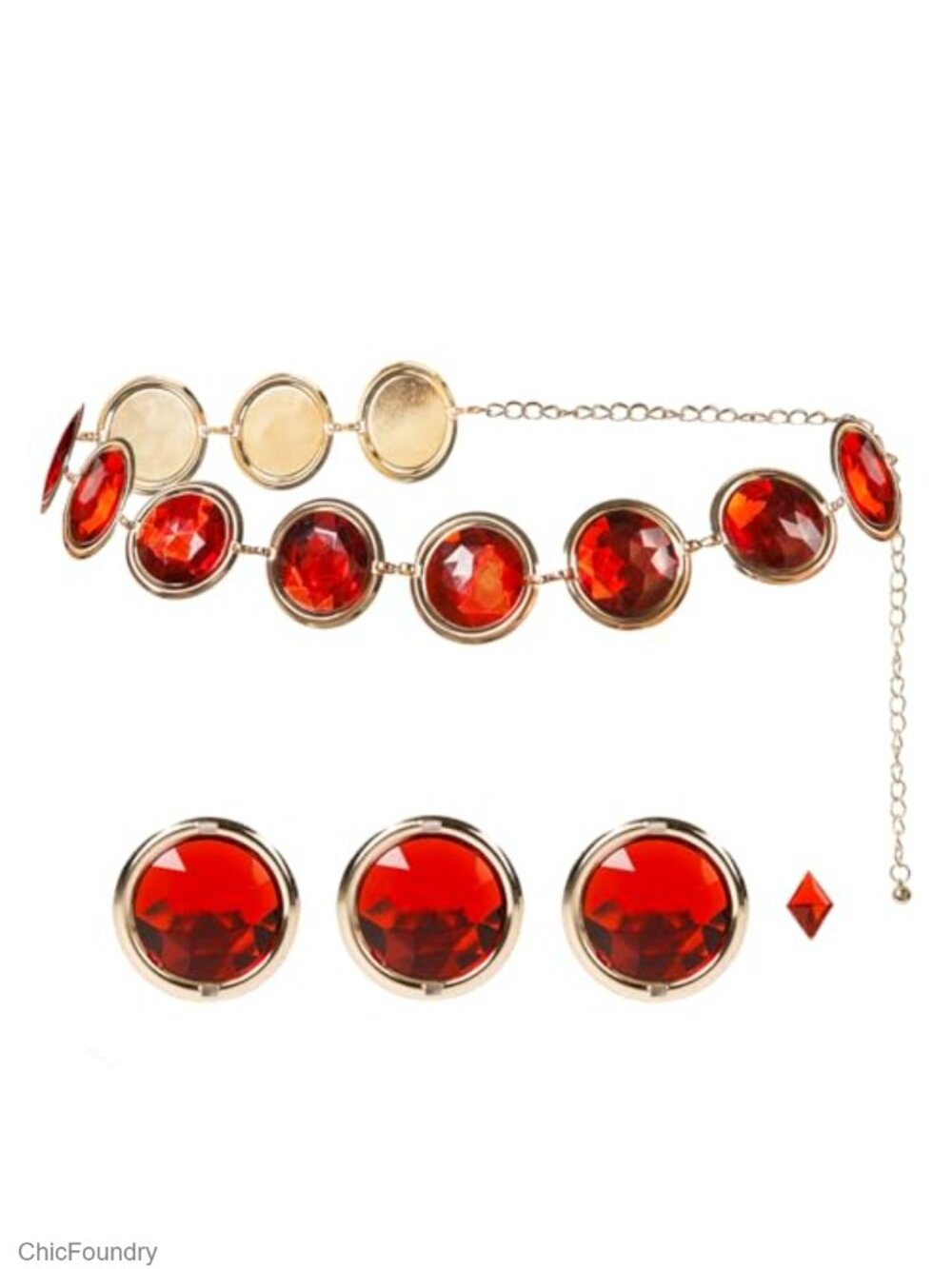 Red Gem Waist Belt - Anime Cosplay Stone Chain Western Belt, Adjustable